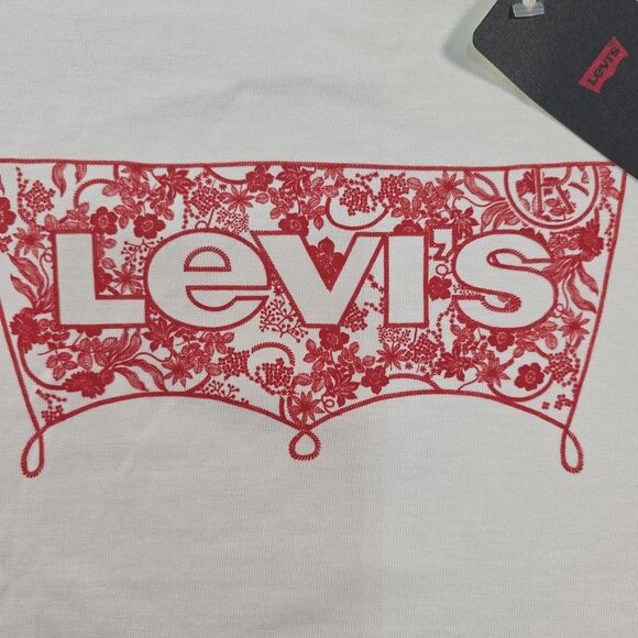 Levi's Perfect Tee Standard Fit T-Shirt Women's Size XS Floral Spellout NWT - Picture 3 of 10